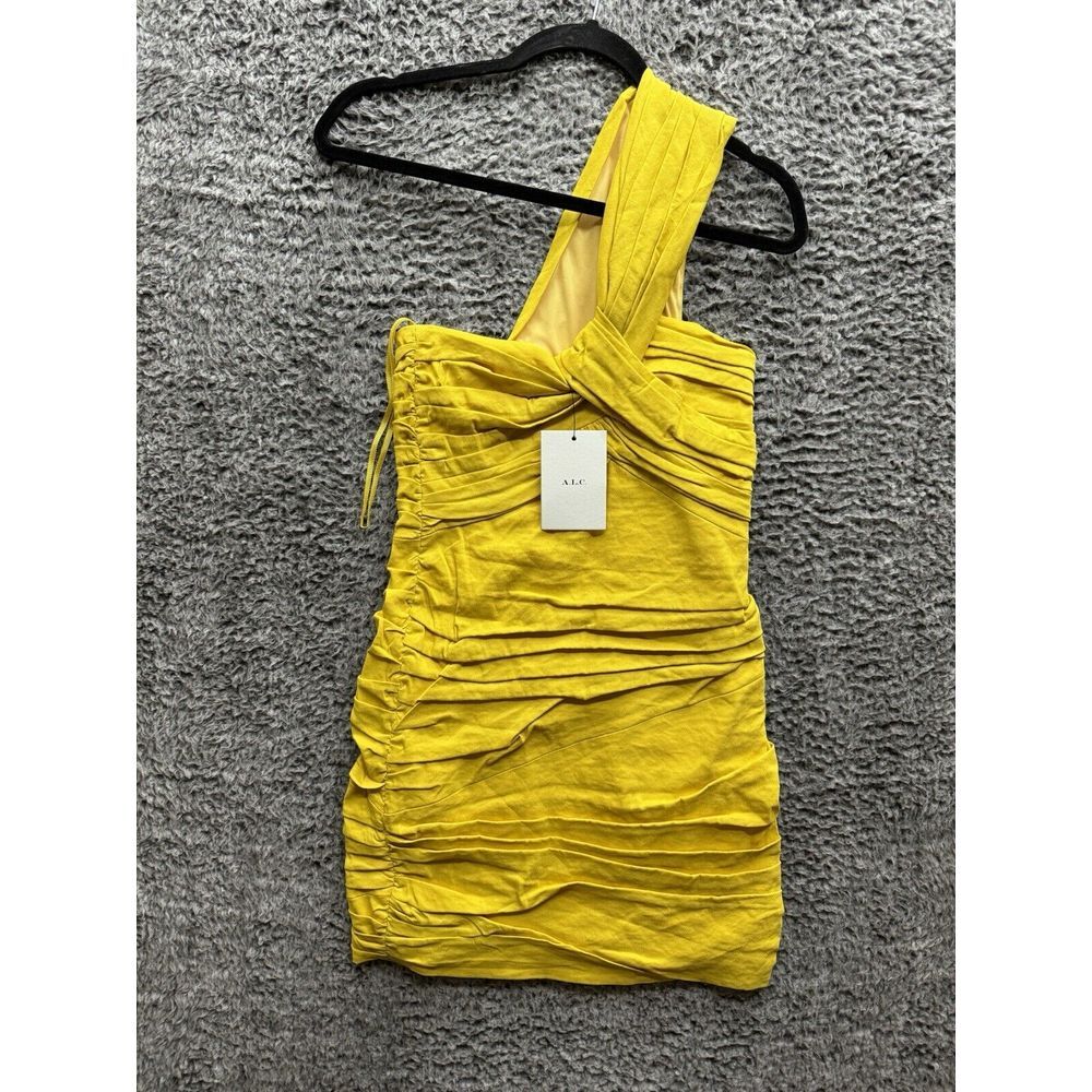 A.L.C.‎ Apollo Linen One Shoulder Mini Dress Sole Yellow $495 Size 2 XS NWT